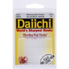 Tru Turn Hooks Daiichi Treble Round Bend Bleeding Bait Hooks - Size 10