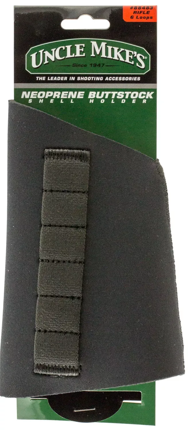 Uncle Mike’s Buttstock Shell Holder Neoprene Black Finish & Sewn-On Elastic Loops