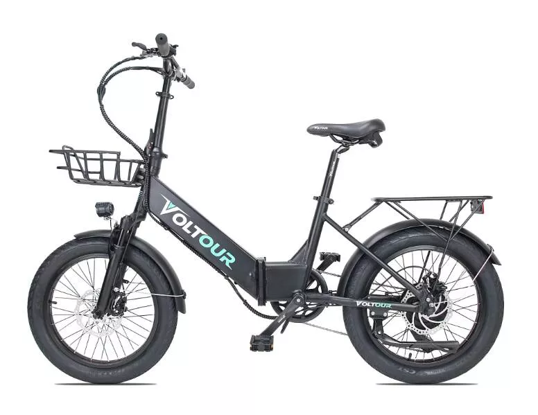 Voltour Dash 500 Watt Folding Electric Bike with StepThru Frame, Black• 320-STFDBLK