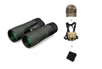 VORTEX Diamondback HD 10x42 Binocular w/ GlassPak Harness Case, Multicam Camo Cap and Microfiber Cleaning Cloth (DB-215+P400+120-64-MUL+MF)