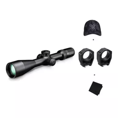 VORTEX Strike Eagle FFP 5-25×56 EBR-7C MOA Reticle Riflescope w/ Precision Matched 34mm Scope Rings, Logo Black Camo Hat and Microfiber Cleaning Cloth