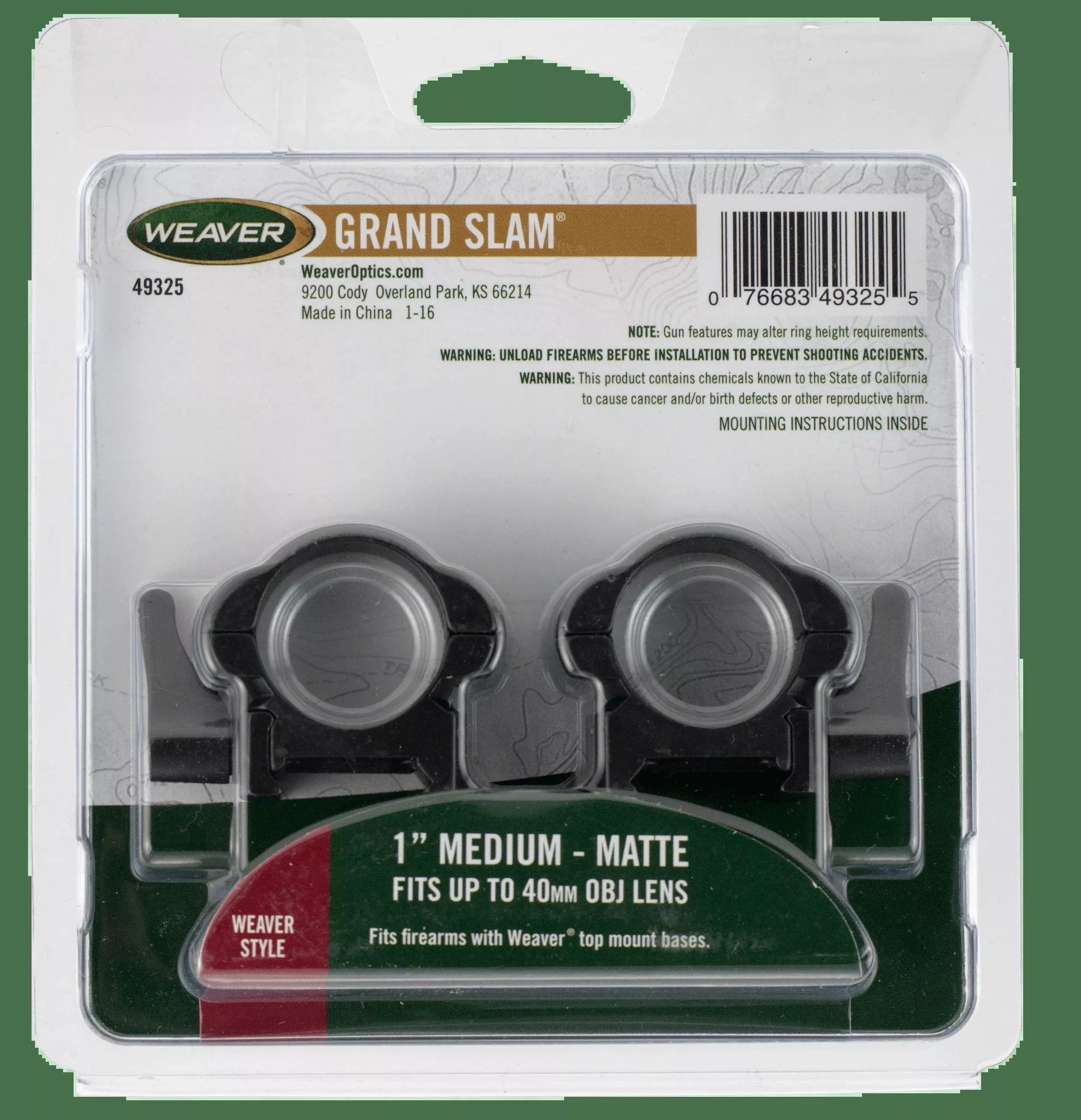 Weaver Mounts Scope Ring Set, Weav 49326 Leverlok Top Rng 1in HiMt