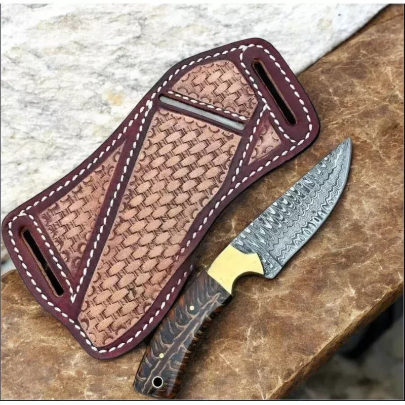 Western Cowboy Belt KnifeDamascus Steel Pine Handle