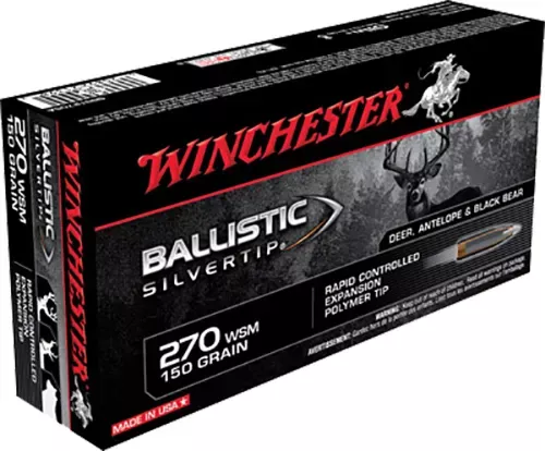 Winchester Ammo Ballistic Silvertip 270 WSM 150gr Rapid Controlled Expansion Polymer Tip 20 Shells Per Box SBST2705A