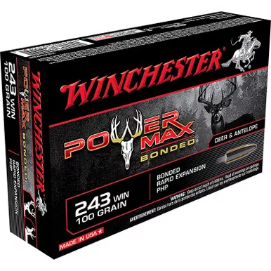 Winchester X2432BP Power Max Bonded 243 Win 100 GR Protected Hollow Point 20 Rounds