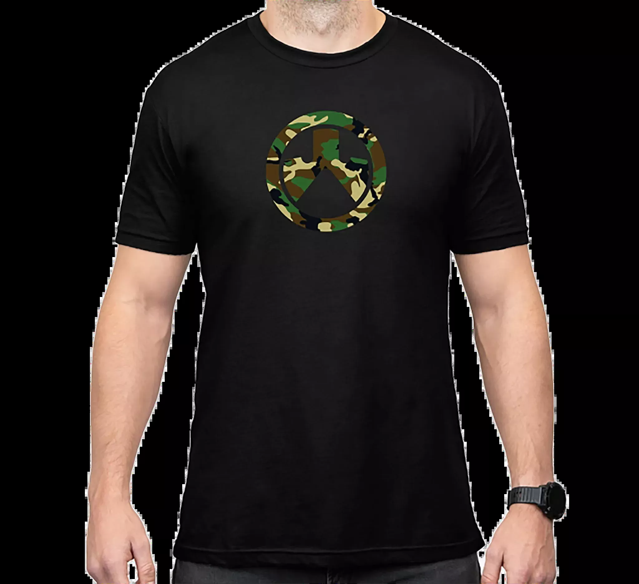 Woodland Camo Cotton/Polyester Short Sleeve T-Shirt – Black